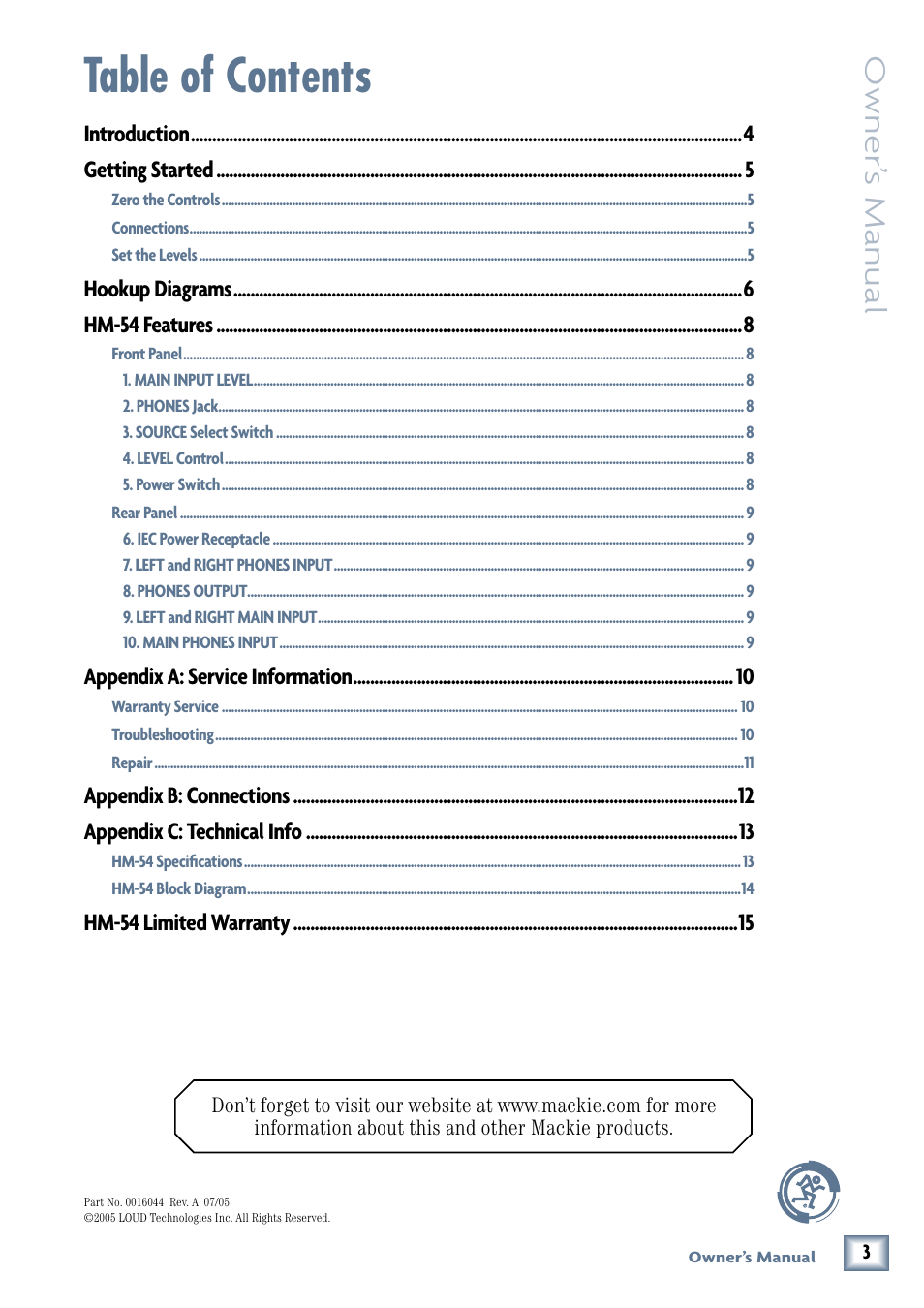 MACKIE HM-54 User Manual | Page 3 / 16