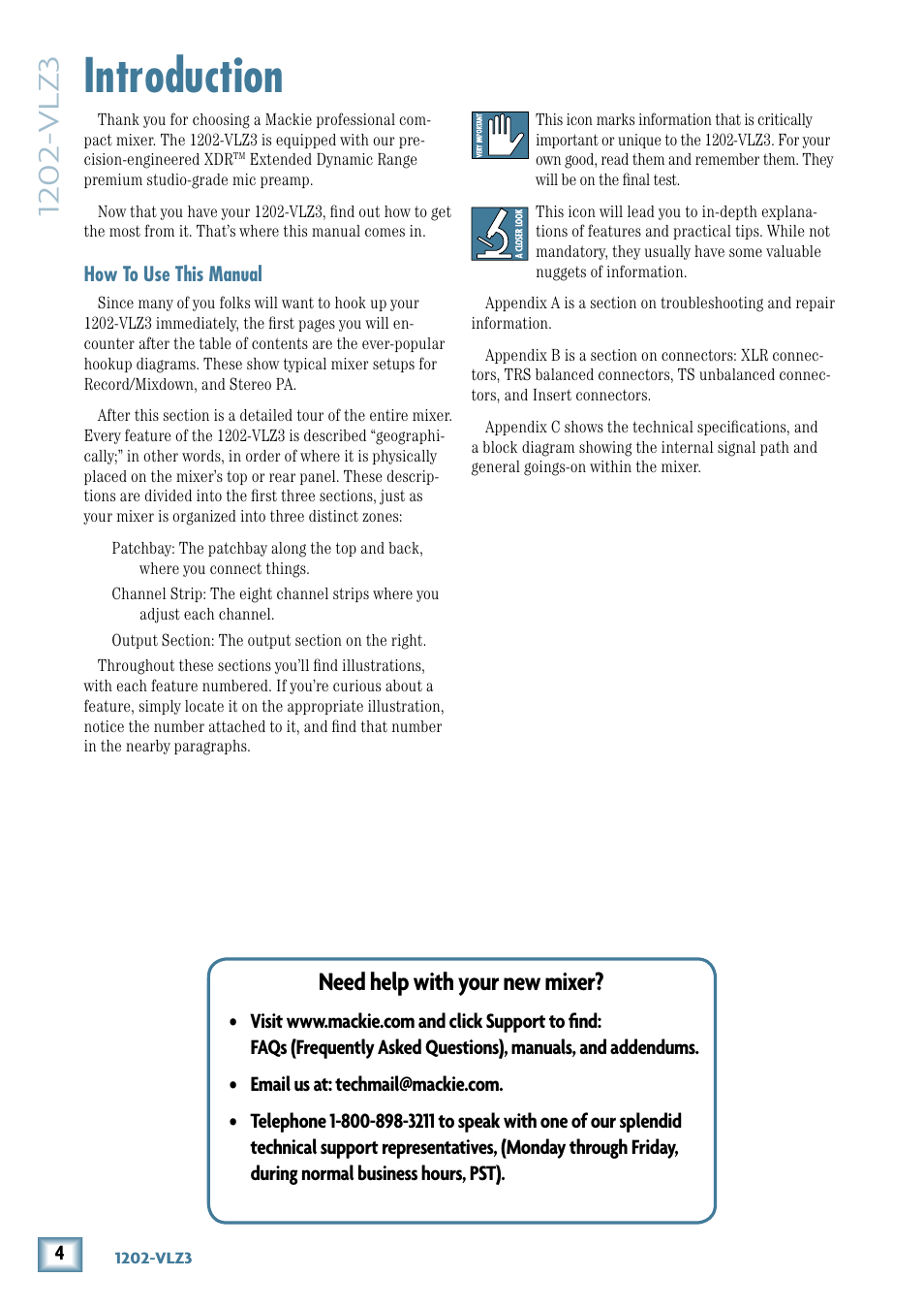Introduction, Need help with your new mixer | MACKIE 1202-VLZ3 User Manual | Page 4 / 28