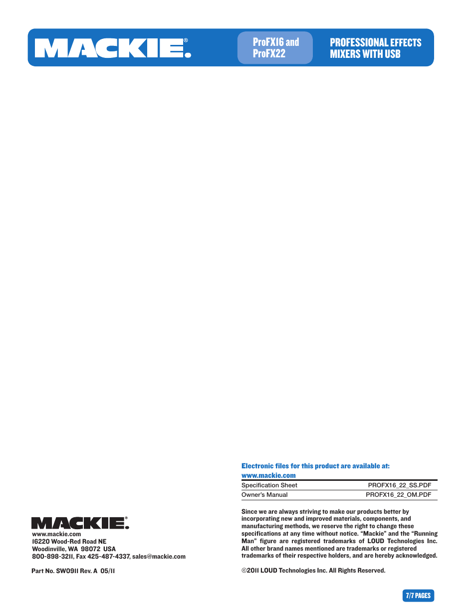 Professional, Mixers with usb profx16 and profx22, Effects | MACKIE PROFESIONAL EFFECTS MIXER WITH USB PROFX22 User Manual | Page 7 / 7