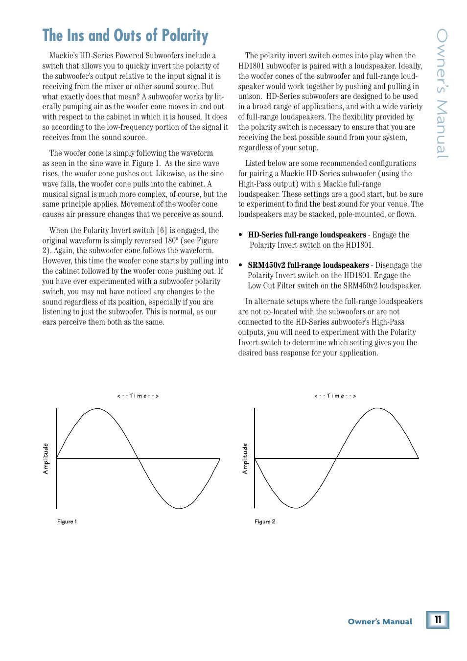 The ins and outs of polarity, Owner’ s manual | MACKIE 18" Powered Subwoofer HD 1801 User Manual | Page 11 / 21
