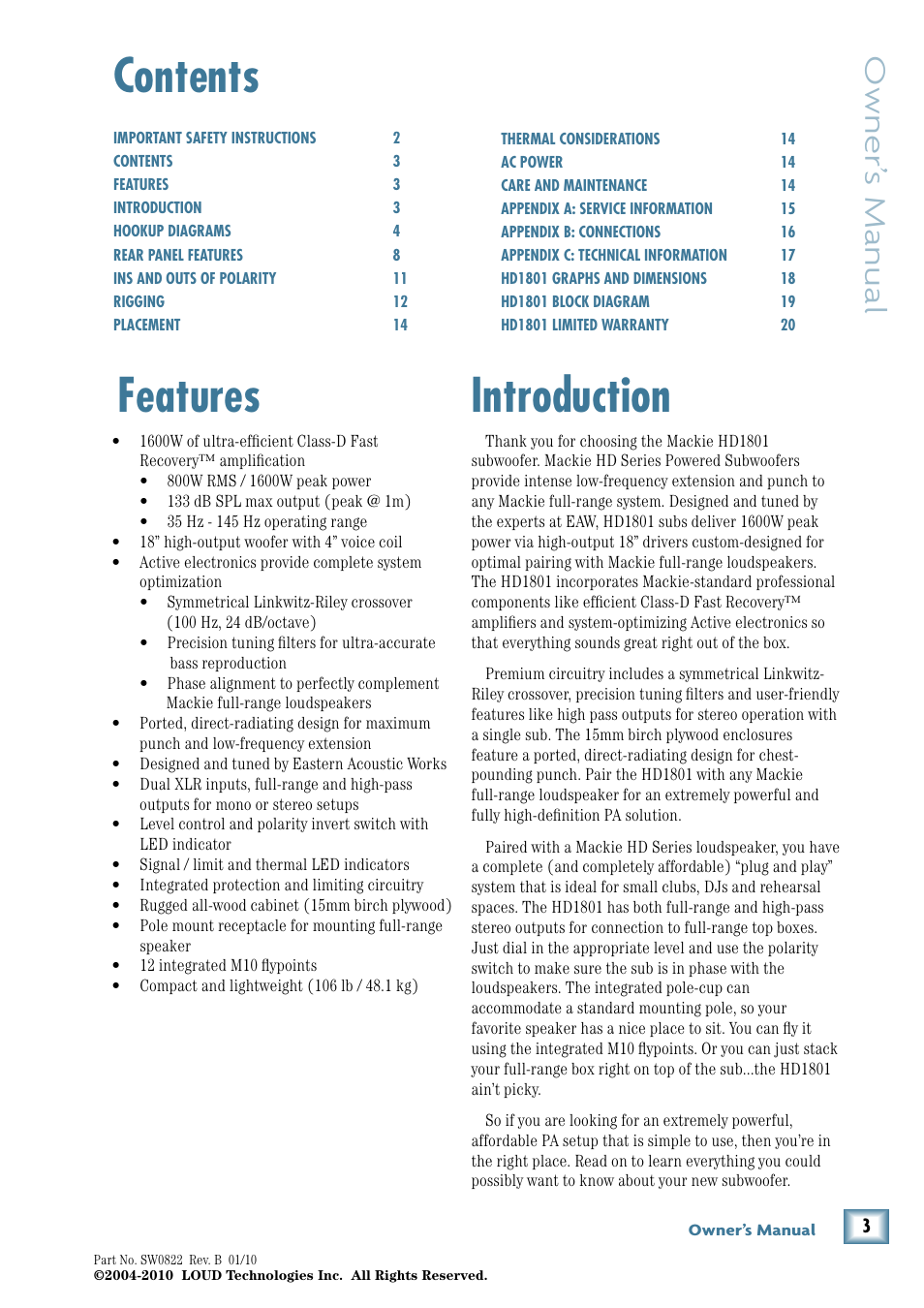 MACKIE 18" Powered Subwoofer HD 1801 User Manual | Page 3 / 21