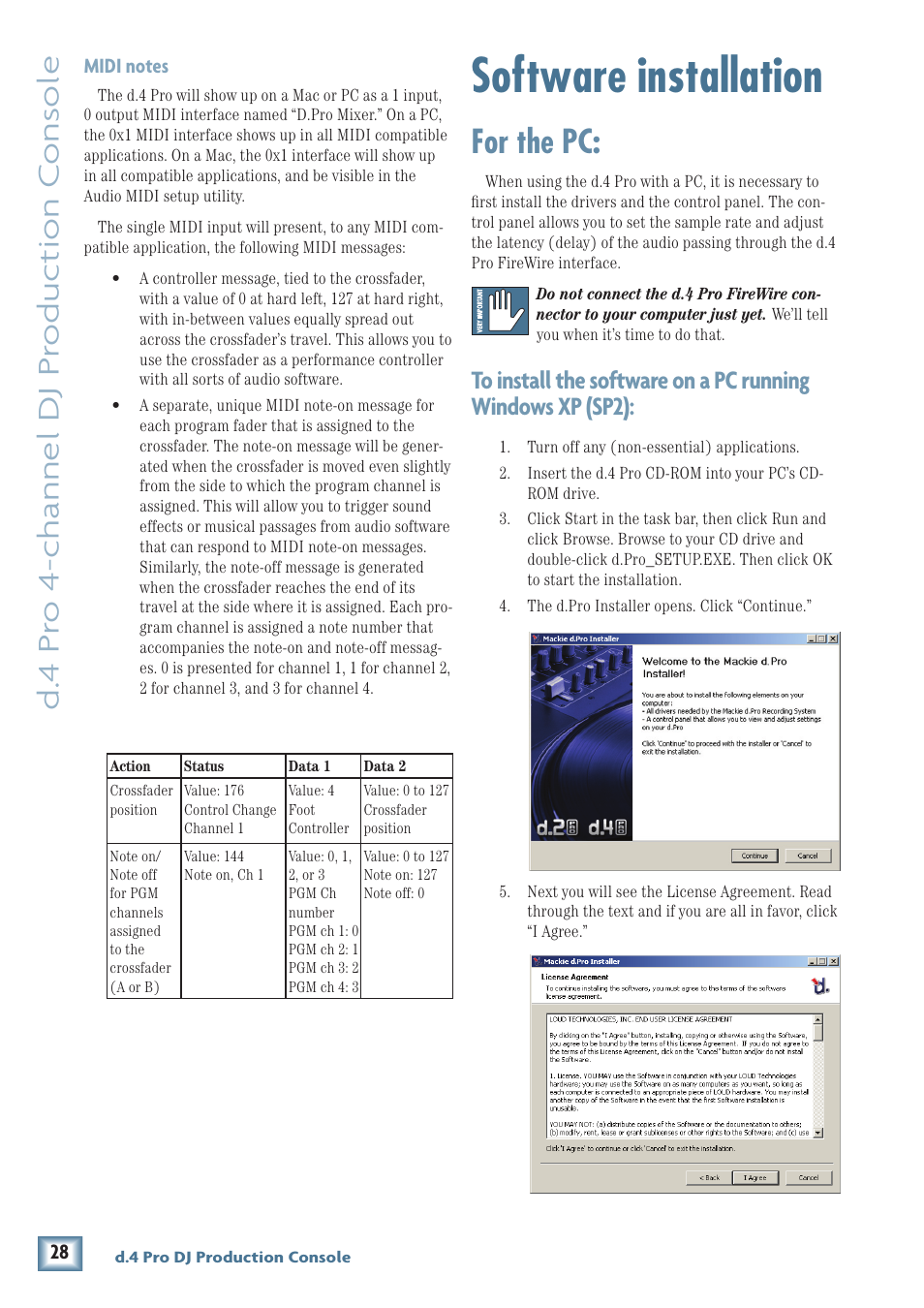 Software installation, For the pc, D. 4 pr o 4-channel dj pr oduc tion c ons ole | MACKIE d.4 Pro User Manual | Page 28 / 32