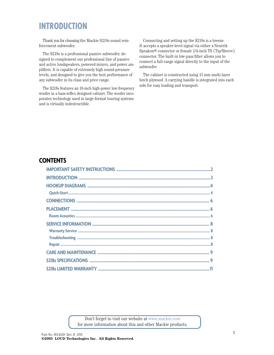 MACKIE S218s User Manual | Page 3 / 12