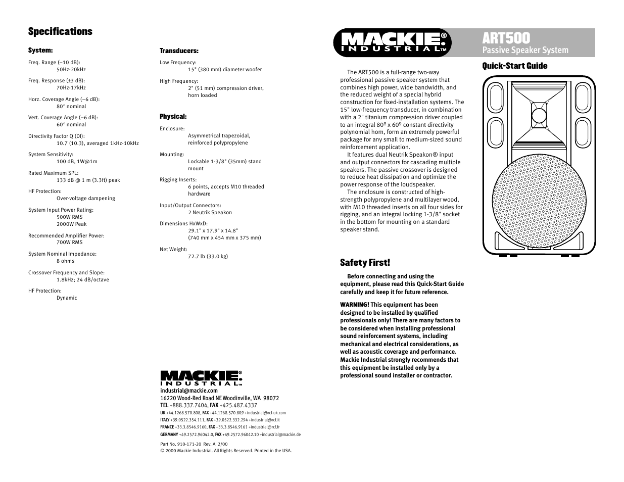 MACKIE ART500 User Manual | 2 pages