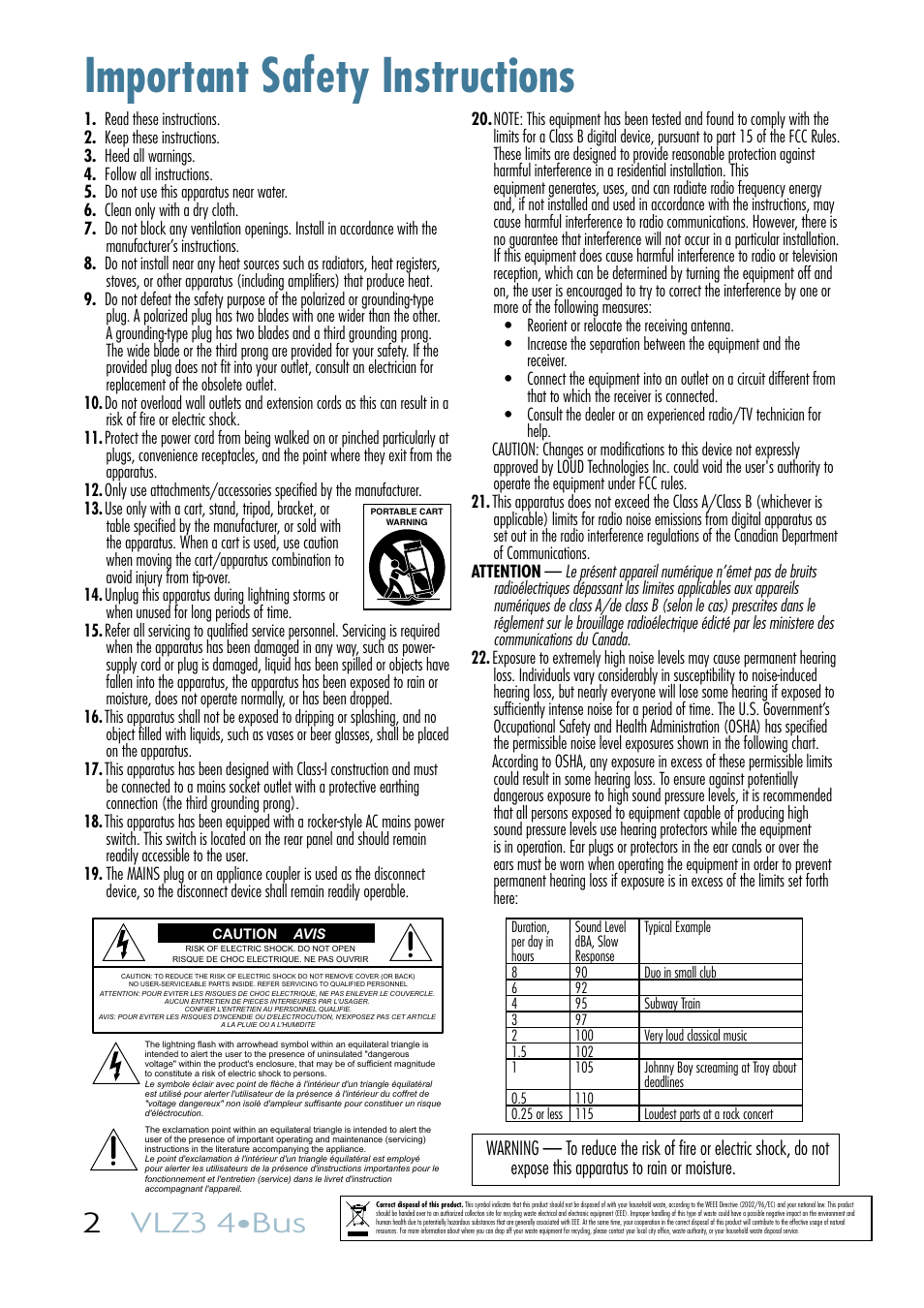 Important safety instructions, 2vlz3 4•bus | MACKIE VLZ3 4BUS User Manual | Page 2 / 39