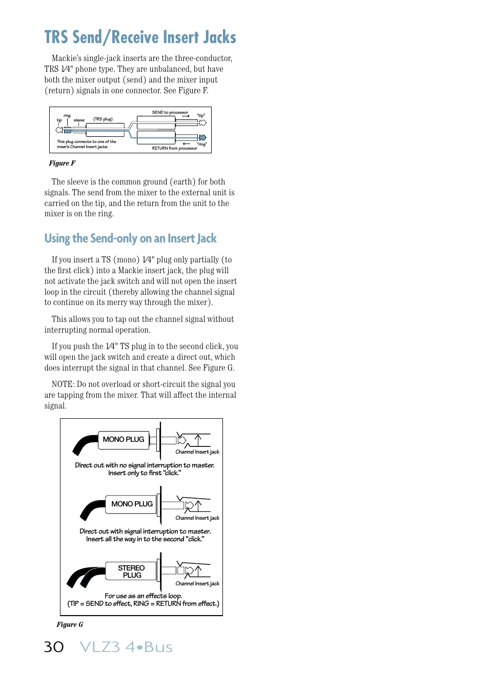 Trs send/receive insert jacks, 30 vlz3 4•bus, Using the send-only on an insert jack | MACKIE VLZ3 4BUS User Manual | Page 30 / 39