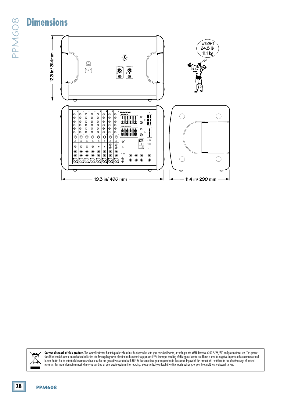 Dimensions, Ppm608 | MACKIE 8-Channel User Manual | Page 28 / 32