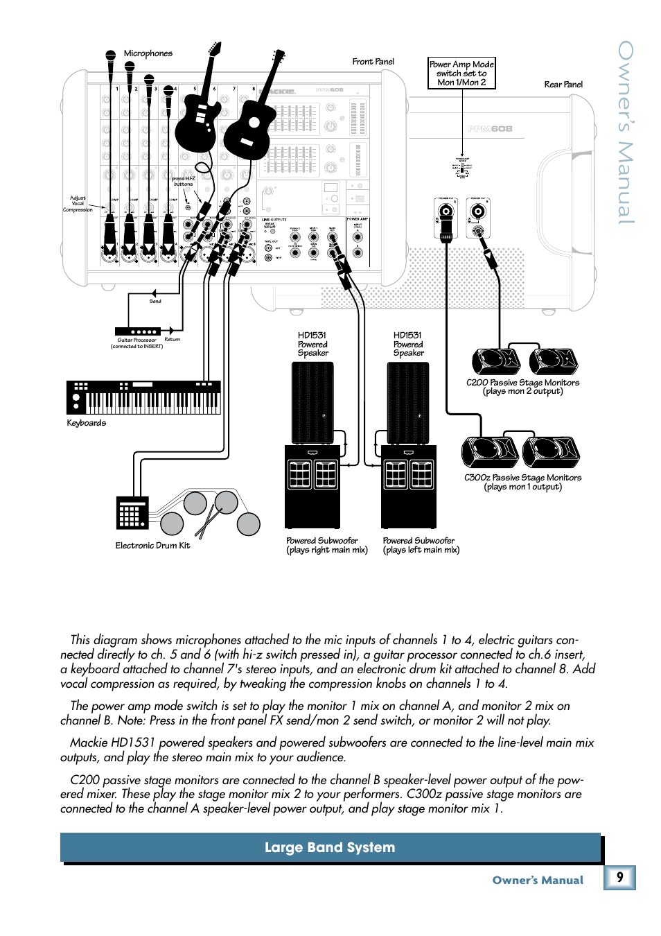 Owner’ s manual, Large band system | MACKIE 8-Channel User Manual | Page 9 / 32