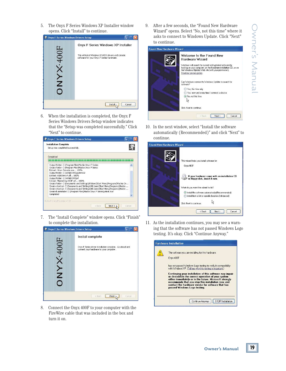 Owner’ s manual | MACKIE 400F User Manual | Page 19 / 36