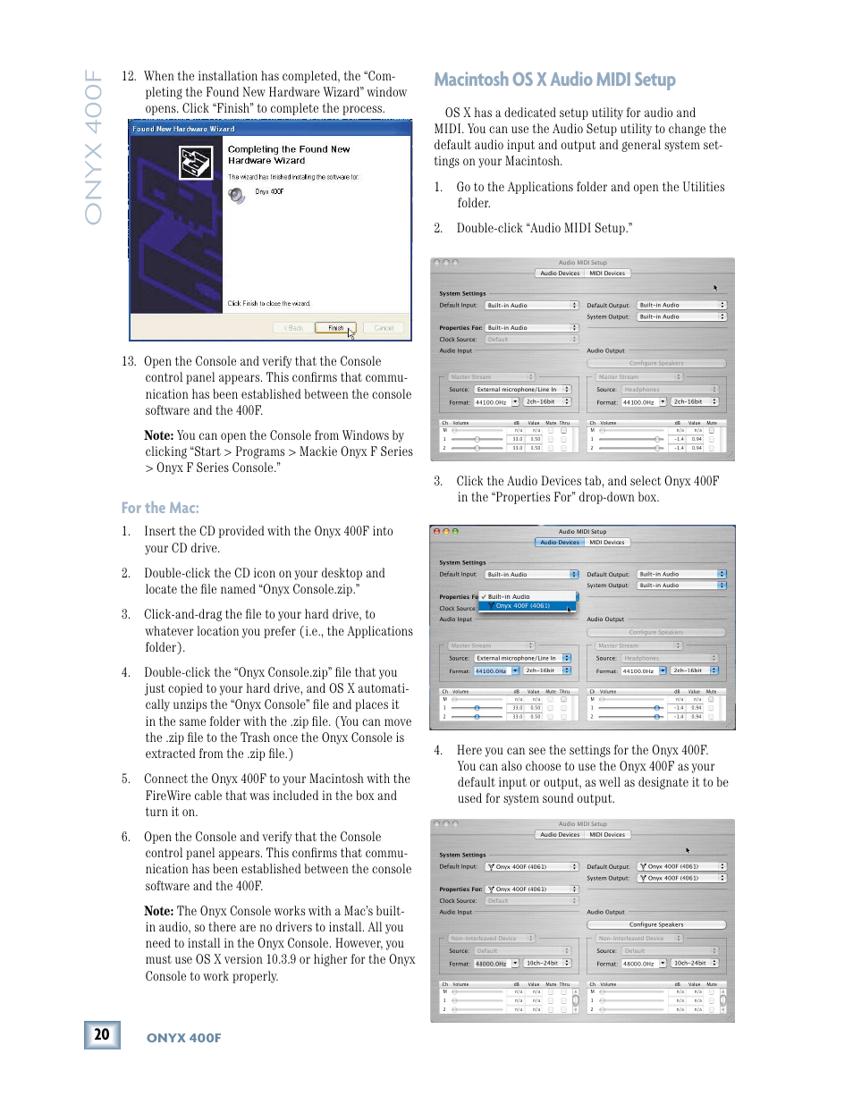 Macintosh os x audio midi setup, Onyx 400f | MACKIE 400F User Manual | Page 20 / 36