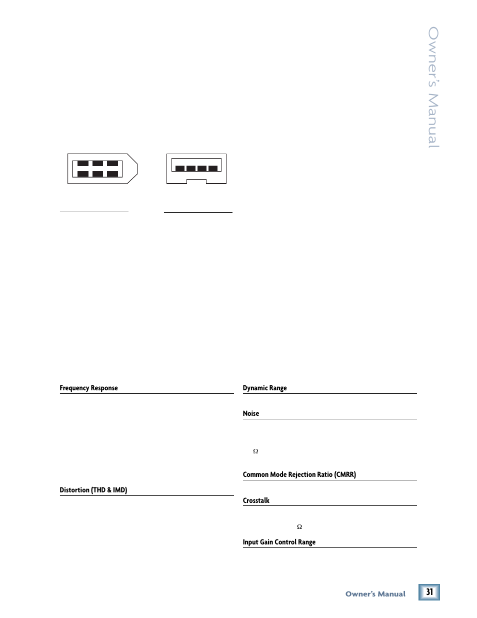 Appendix c: technical info, Onyx 400f specifications, Onyx 400f speciﬁ cations | Onyx 400f specifi cations, Firewire connection, Owner’ s manual | MACKIE 400F User Manual | Page 31 / 36