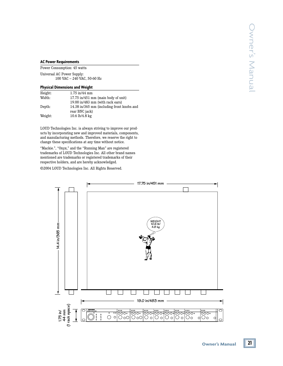 Owner ’s manual | MACKIE 800R User Manual | Page 21 / 24