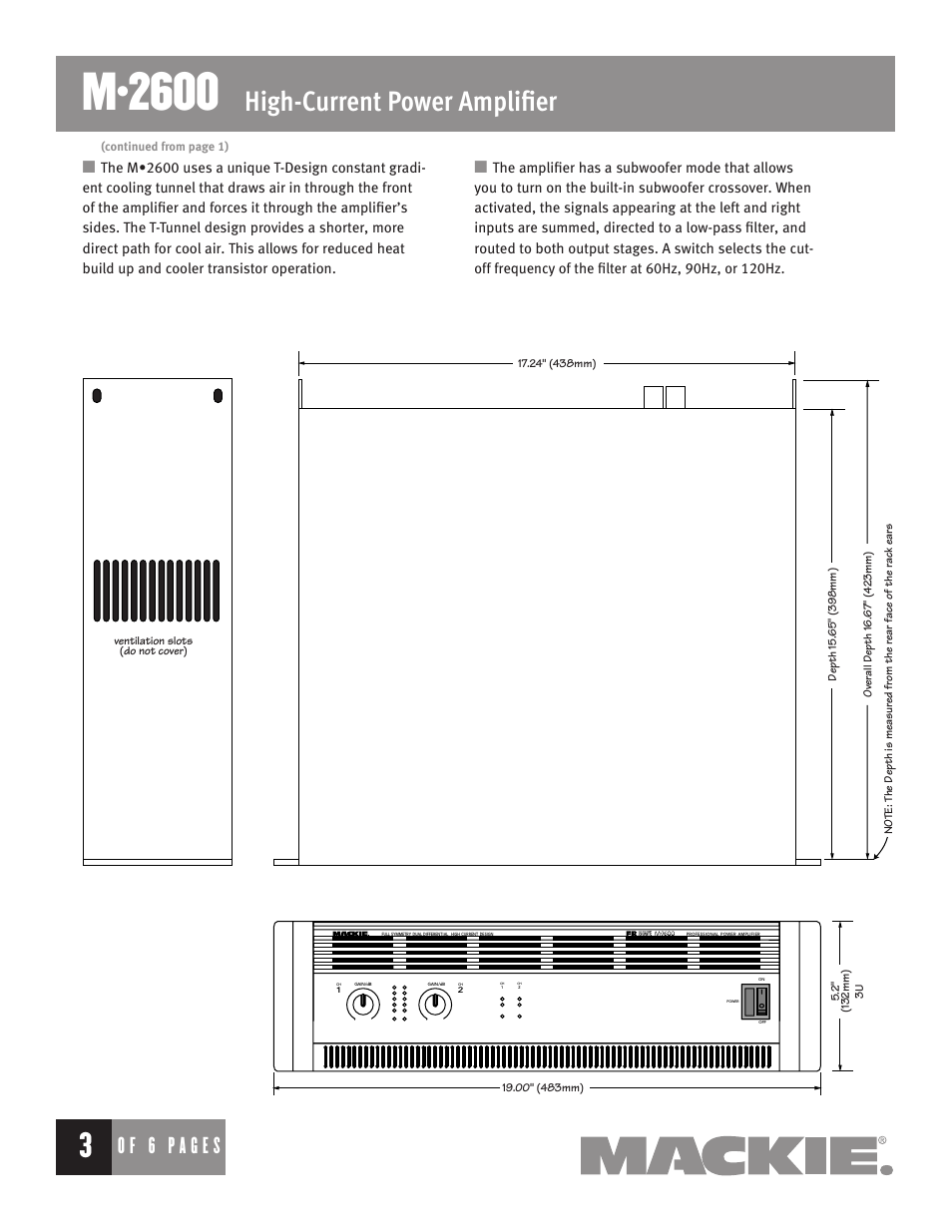 M•2600, High-current power amplifier, Amplifier | MACKIE M2600 User Manual | Page 3 / 6