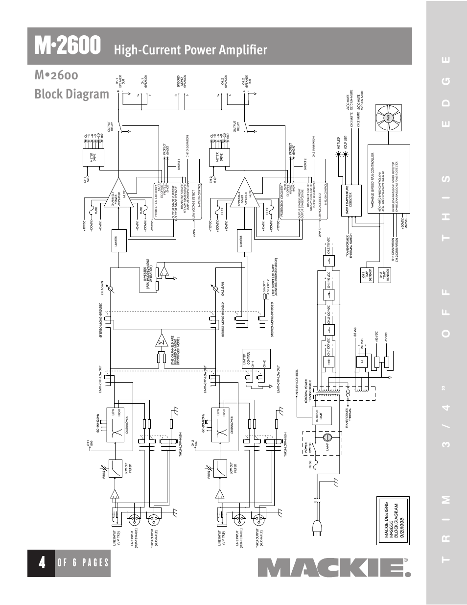 M•2600, High-current power amplifier, Amplifier | M•2600 block diagram, Of 6 pages | MACKIE M2600 User Manual | Page 4 / 6
