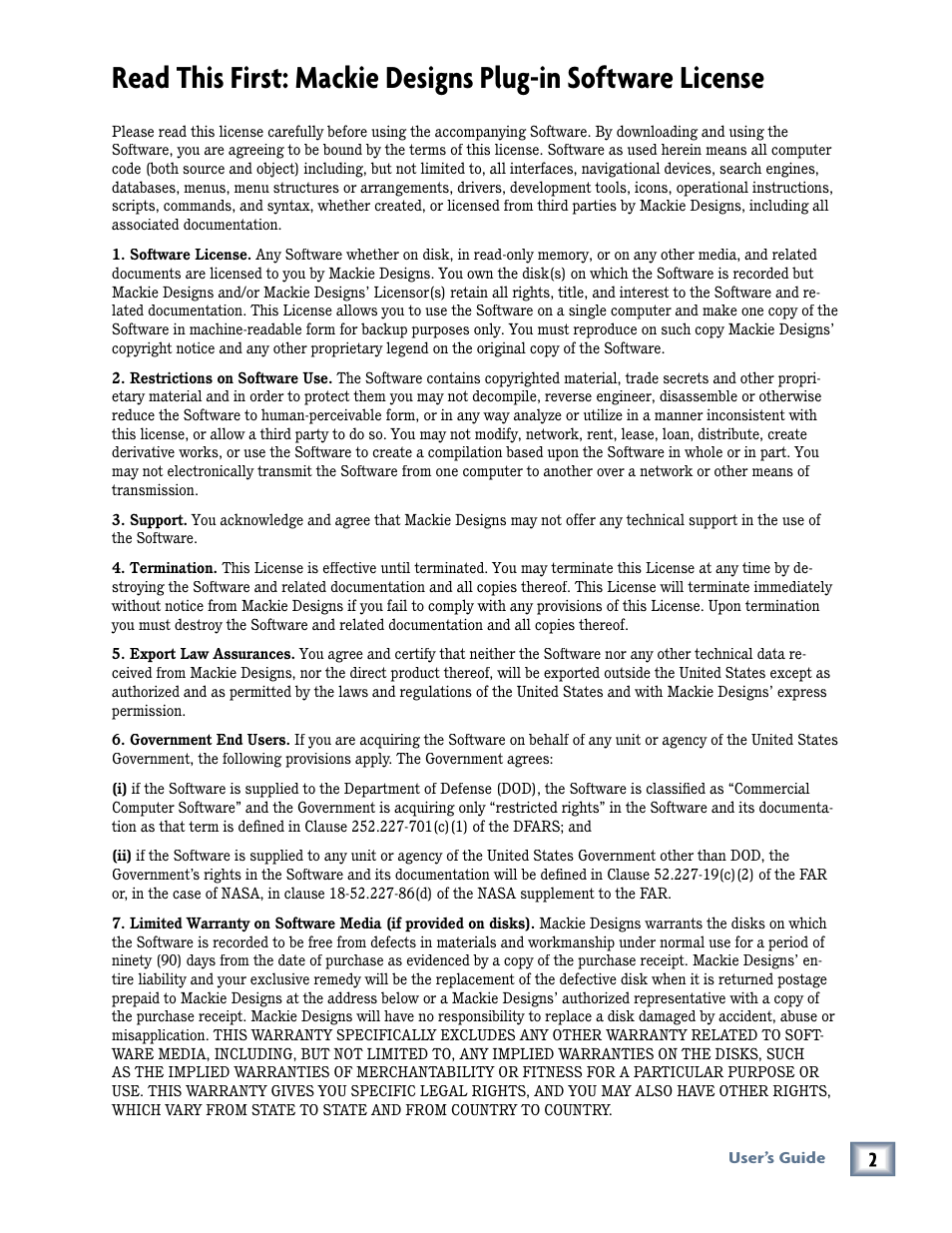 Software license | MACKIE Pro Audio Lab User Manual | Page 2 / 36