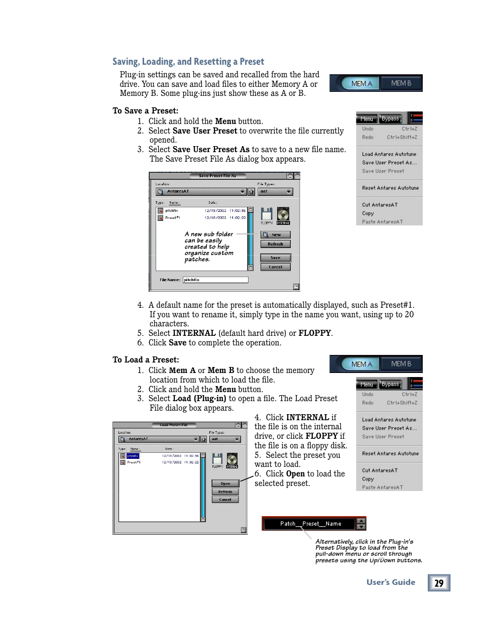 Saving, loading, and resetting a preset | MACKIE Pro Audio Lab User Manual | Page 29 / 36