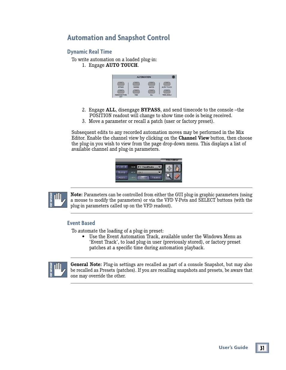 Automation and snapshot control, Dynamic real time, Event based | MACKIE Pro Audio Lab User Manual | Page 31 / 36