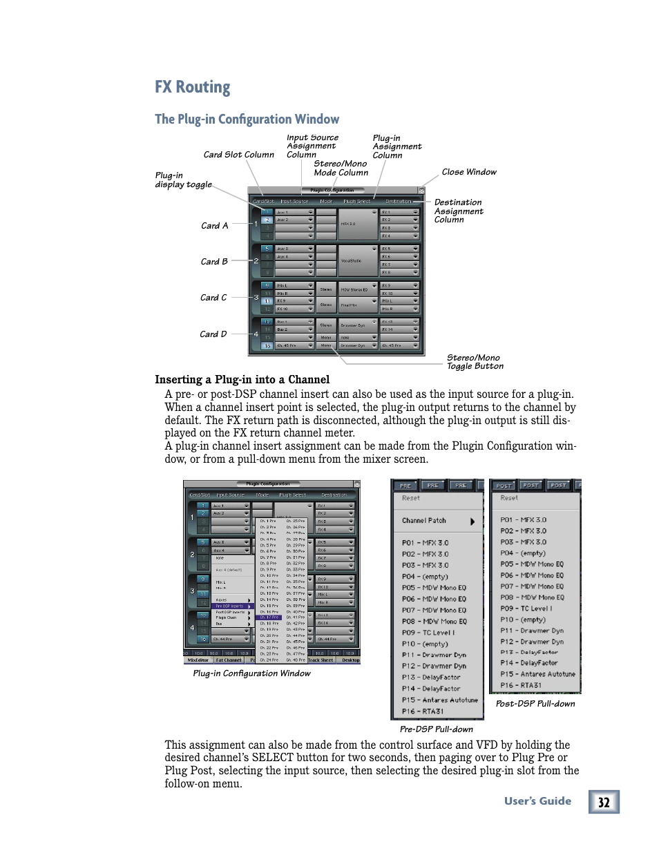 Fx routing, The plug-in confi guration window | MACKIE Pro Audio Lab User Manual | Page 32 / 36