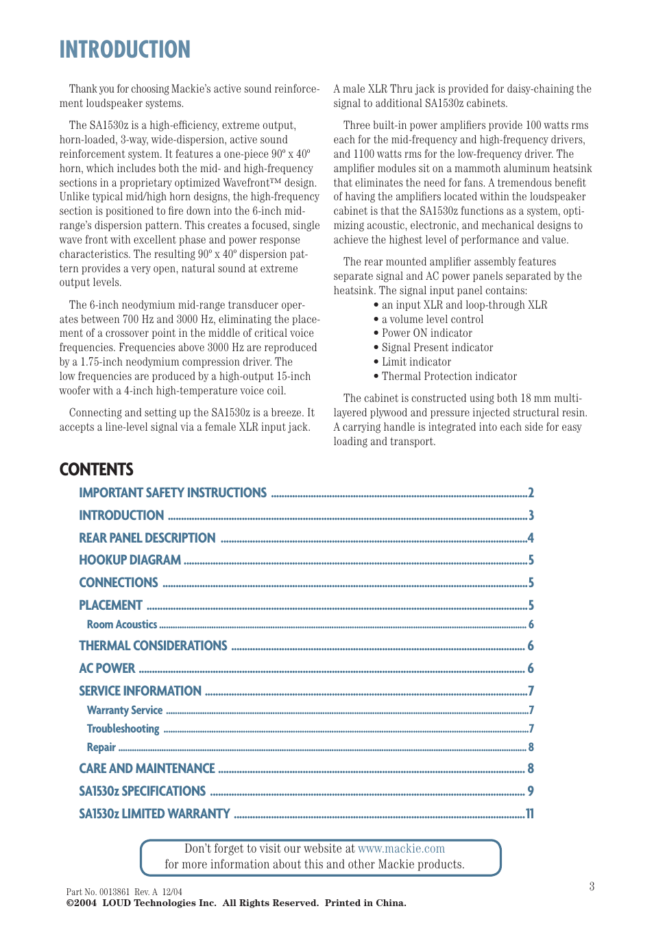 MACKIE SA1530Z User Manual | Page 3 / 12