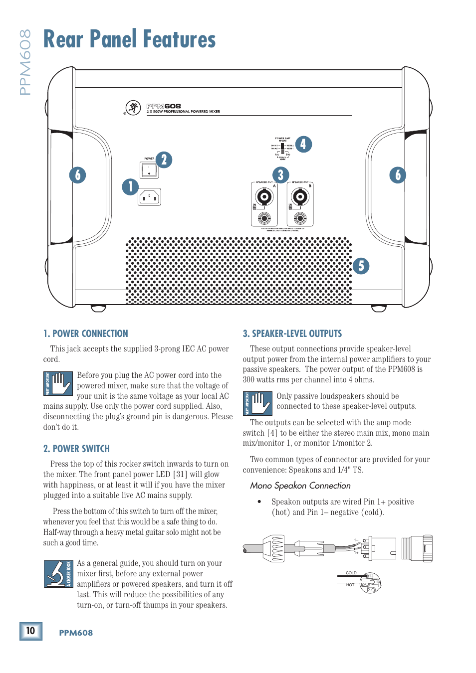 Rear panel features, Ppm608 | MACKIE PPM608 User Manual | Page 10 / 32
