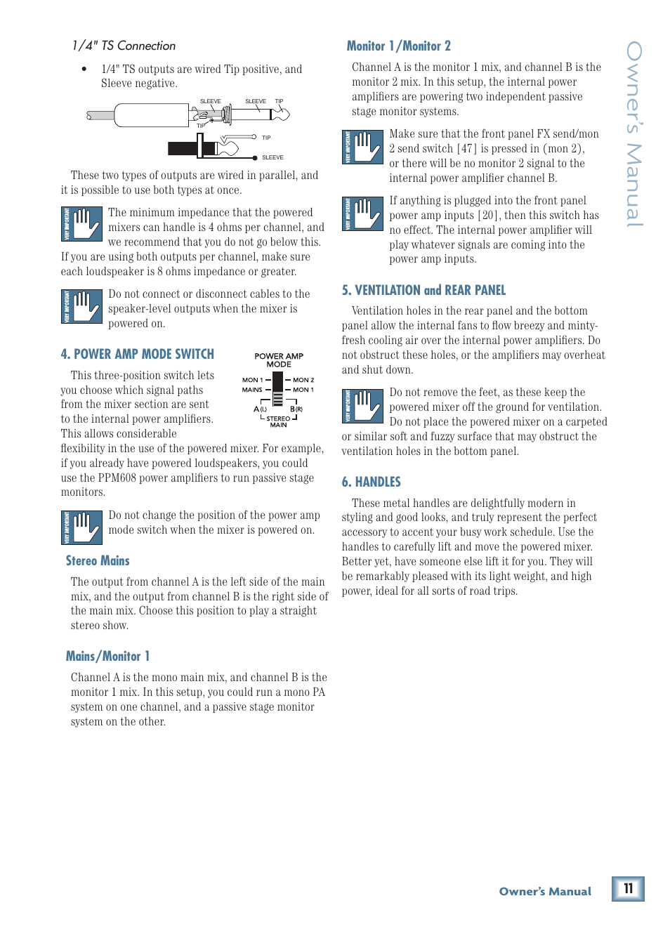 Owner’ s manual | MACKIE PPM608 User Manual | Page 11 / 32