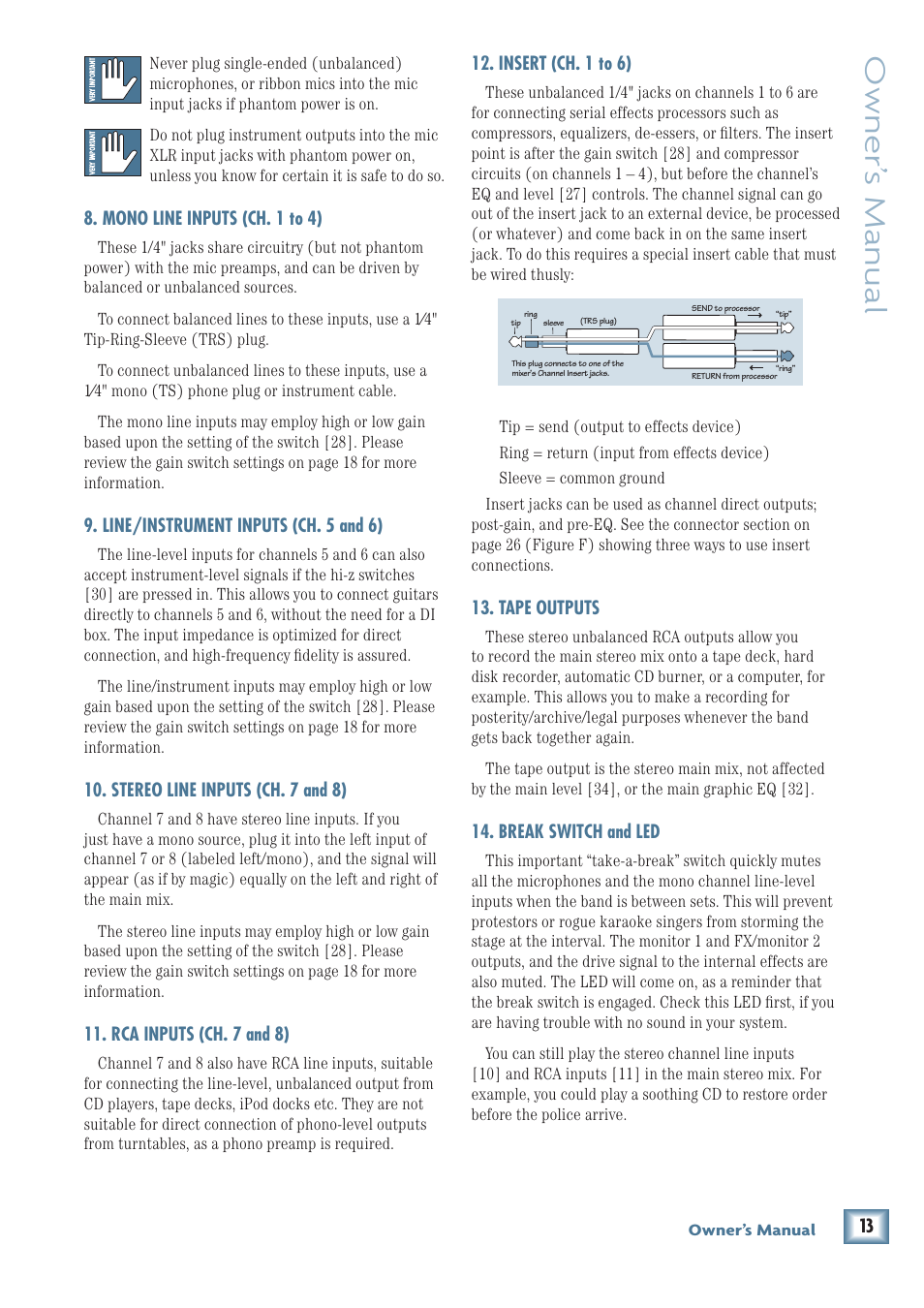 Owner’ s manual | MACKIE PPM608 User Manual | Page 13 / 32