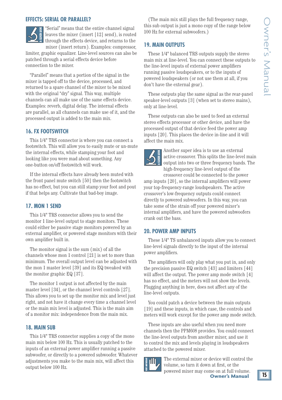 Owner’ s manual | MACKIE PPM608 User Manual | Page 15 / 32