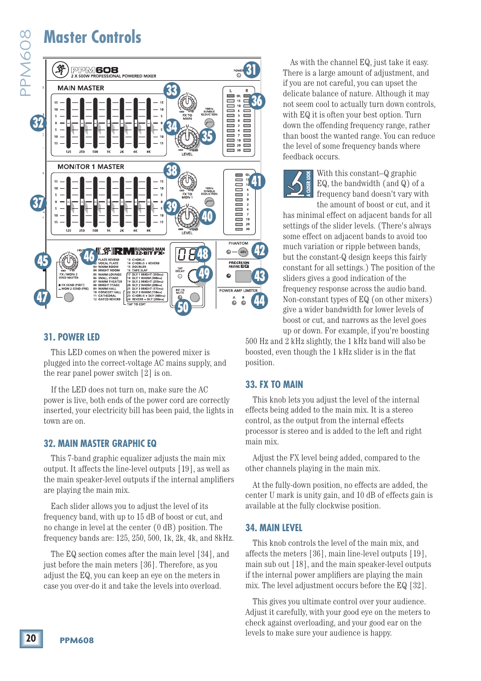 Master controls, Ppm608 | MACKIE PPM608 User Manual | Page 20 / 32