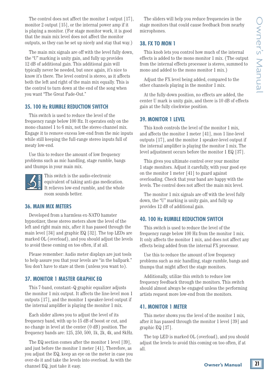 Owner’ s manual | MACKIE PPM608 User Manual | Page 21 / 32