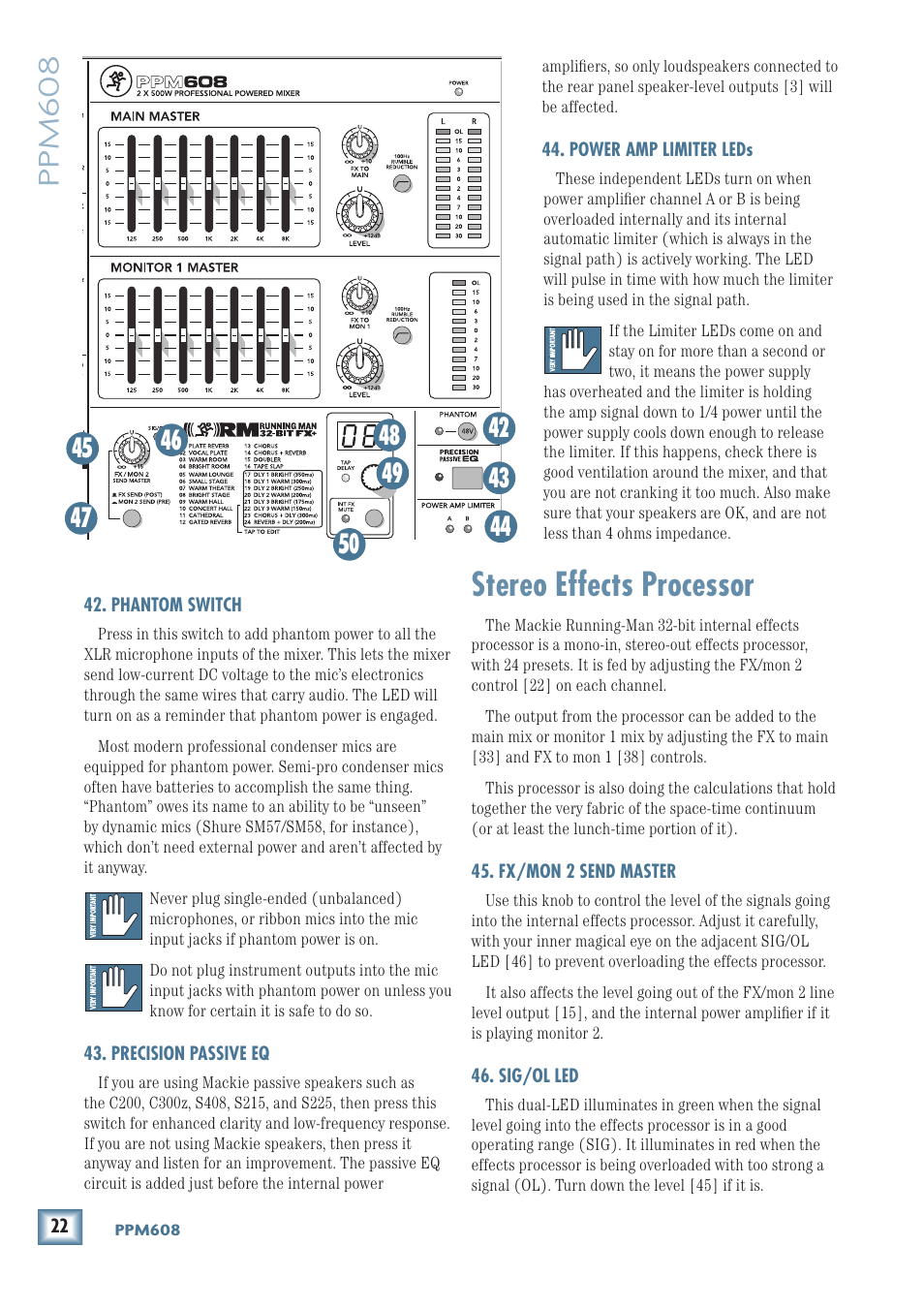 Stereo effects processor, Ppm608 | MACKIE PPM608 User Manual | Page 22 / 32