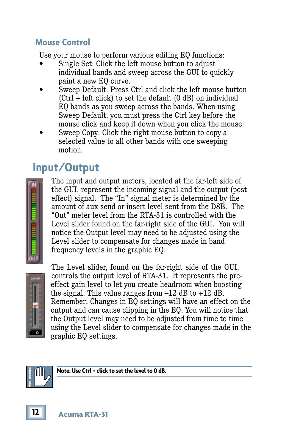 Mouse control, Input/output | MACKIE RTA-31 User Manual | Page 12 / 28