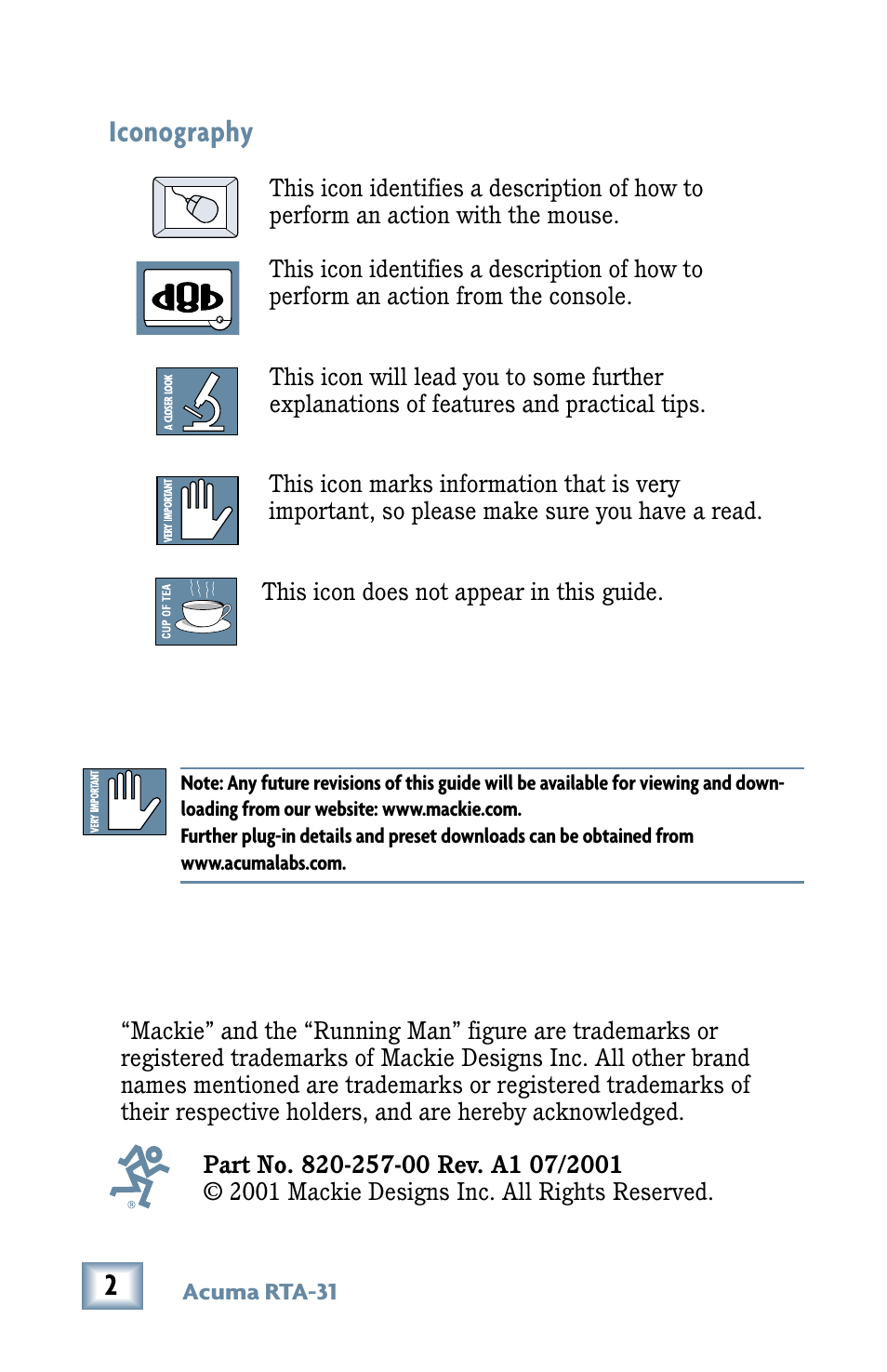 Iconography | MACKIE RTA-31 User Manual | Page 2 / 28