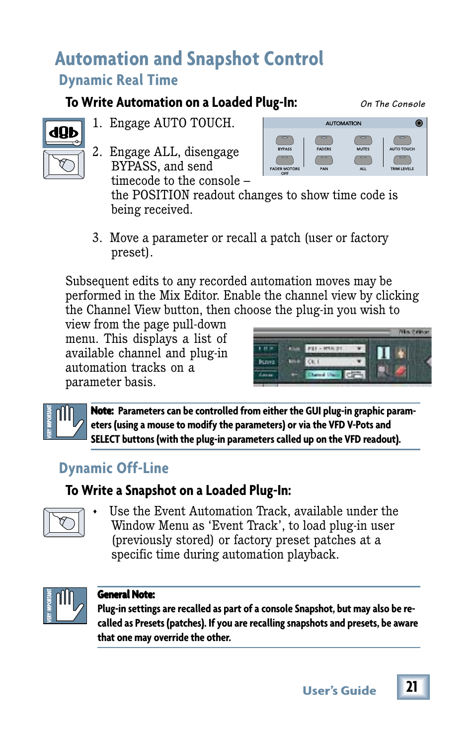 Automation and snapshot control, Dynamic real time, Dynamic off-line | Dynamic real time dynamic off-line, 21 dynamic real time | MACKIE RTA-31 User Manual | Page 21 / 28