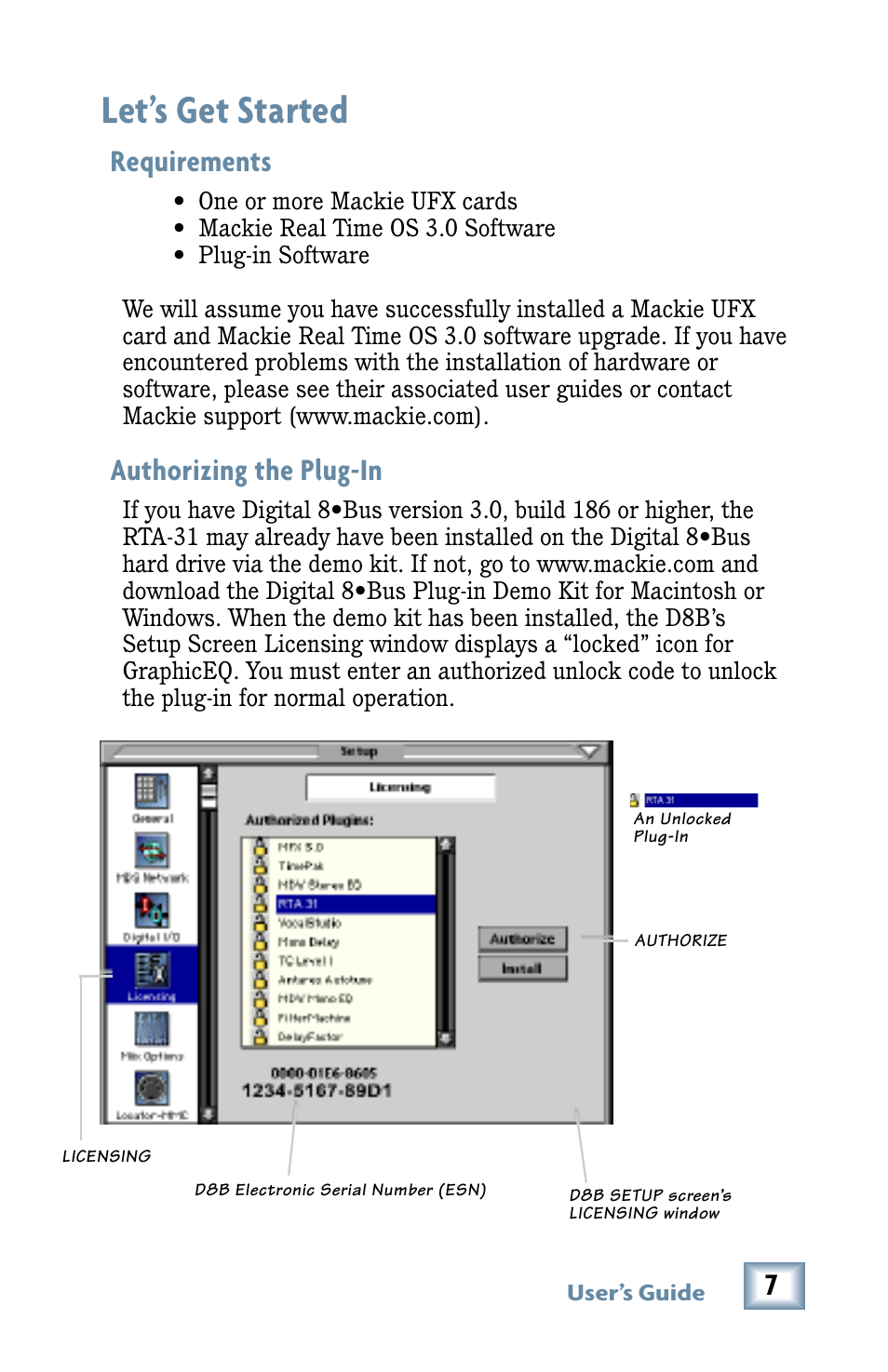 Let's get started, Requirements, Authorizing the plug-in | Let’s get started, Requirements authorizing the plug-in, 7requirements | MACKIE RTA-31 User Manual | Page 7 / 28