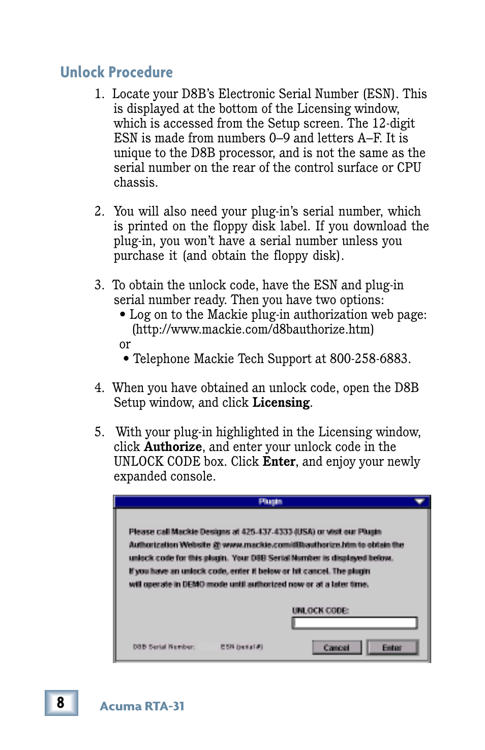 Unlock procedure | MACKIE RTA-31 User Manual | Page 8 / 28