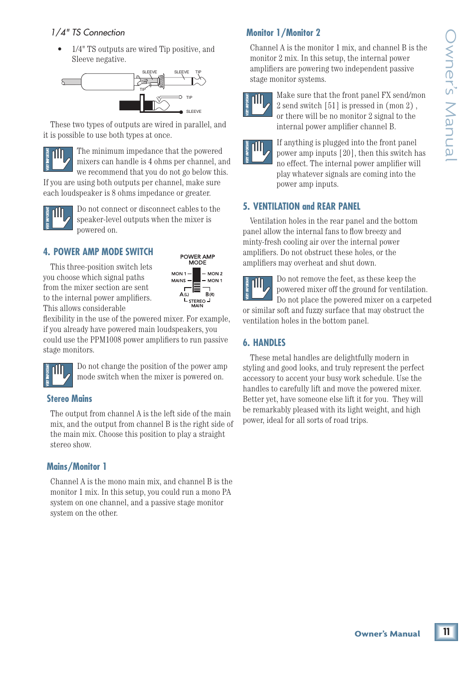 Owner’ s manual | MACKIE PPM1008 User Manual | Page 11 / 32