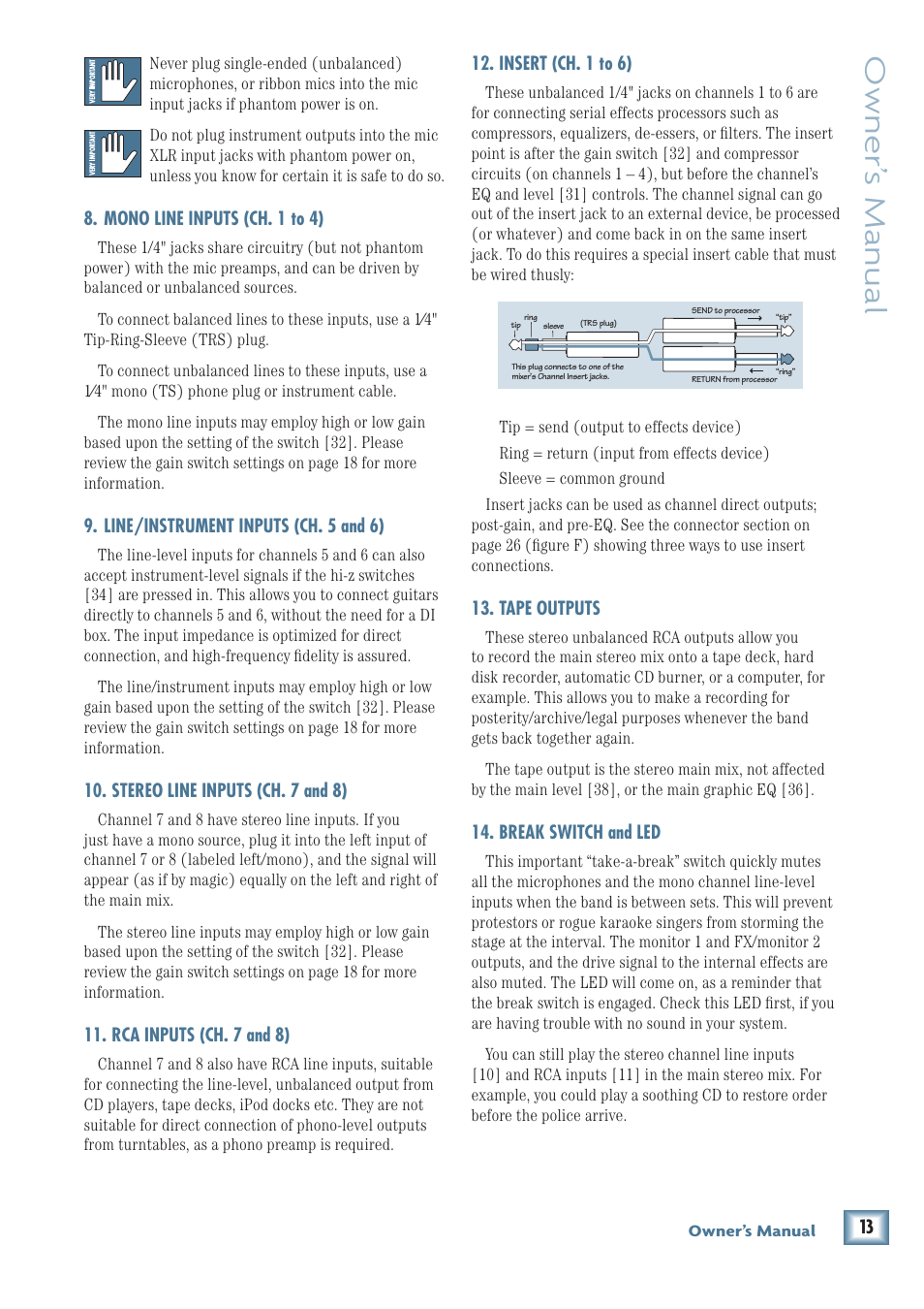 Owner’ s manual | MACKIE PPM1008 User Manual | Page 13 / 32