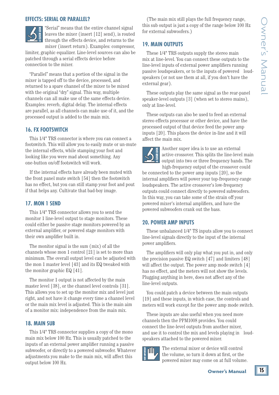 Owner’ s manual | MACKIE PPM1008 User Manual | Page 15 / 32