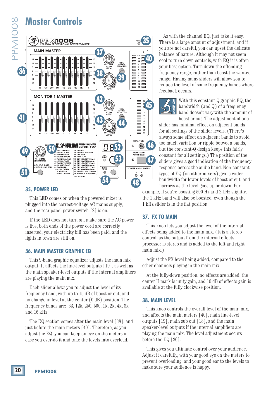 Master controls, Ppm1008 | MACKIE PPM1008 User Manual | Page 20 / 32