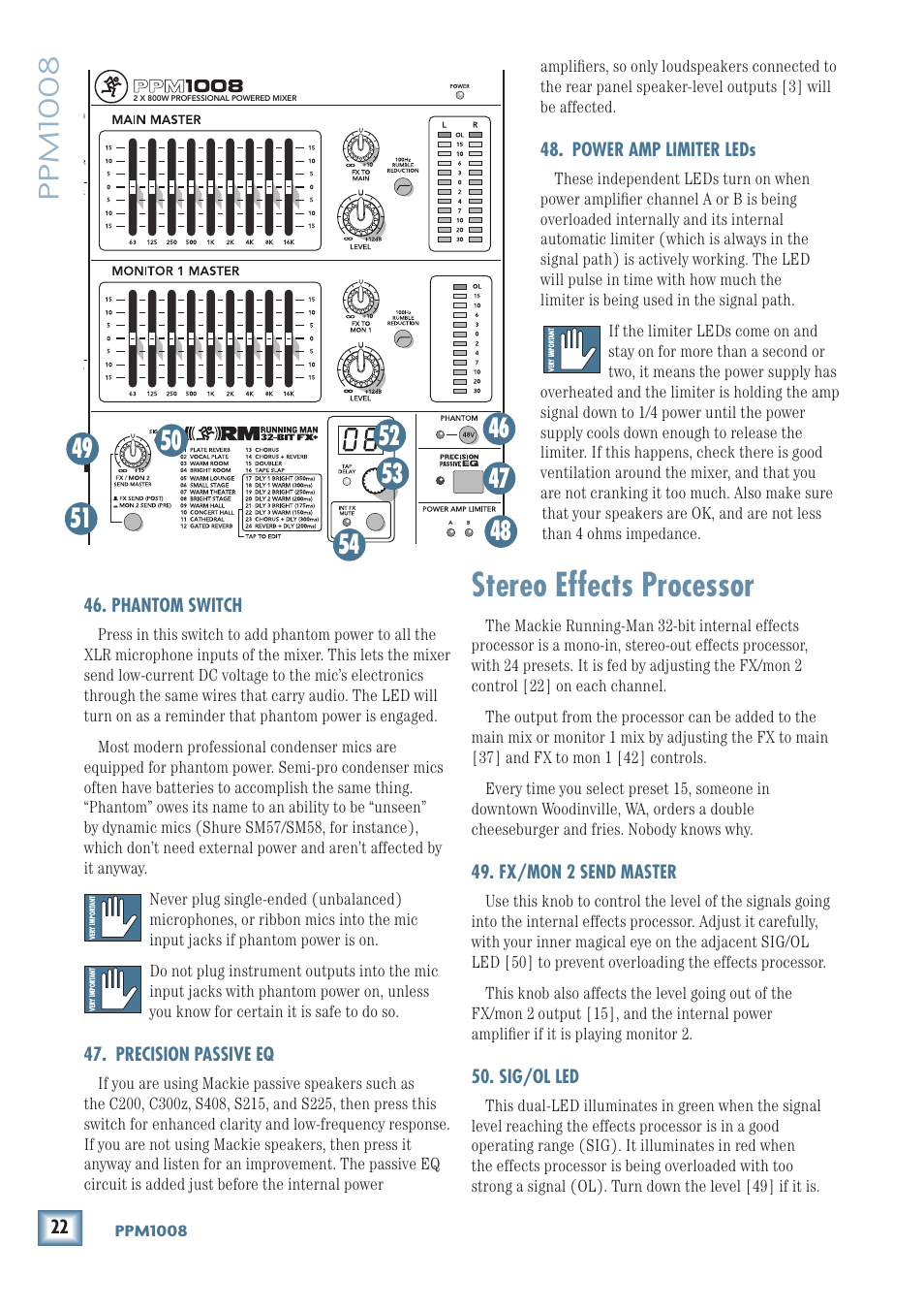 Stereo effects processor, Ppm1008 | MACKIE PPM1008 User Manual | Page 22 / 32