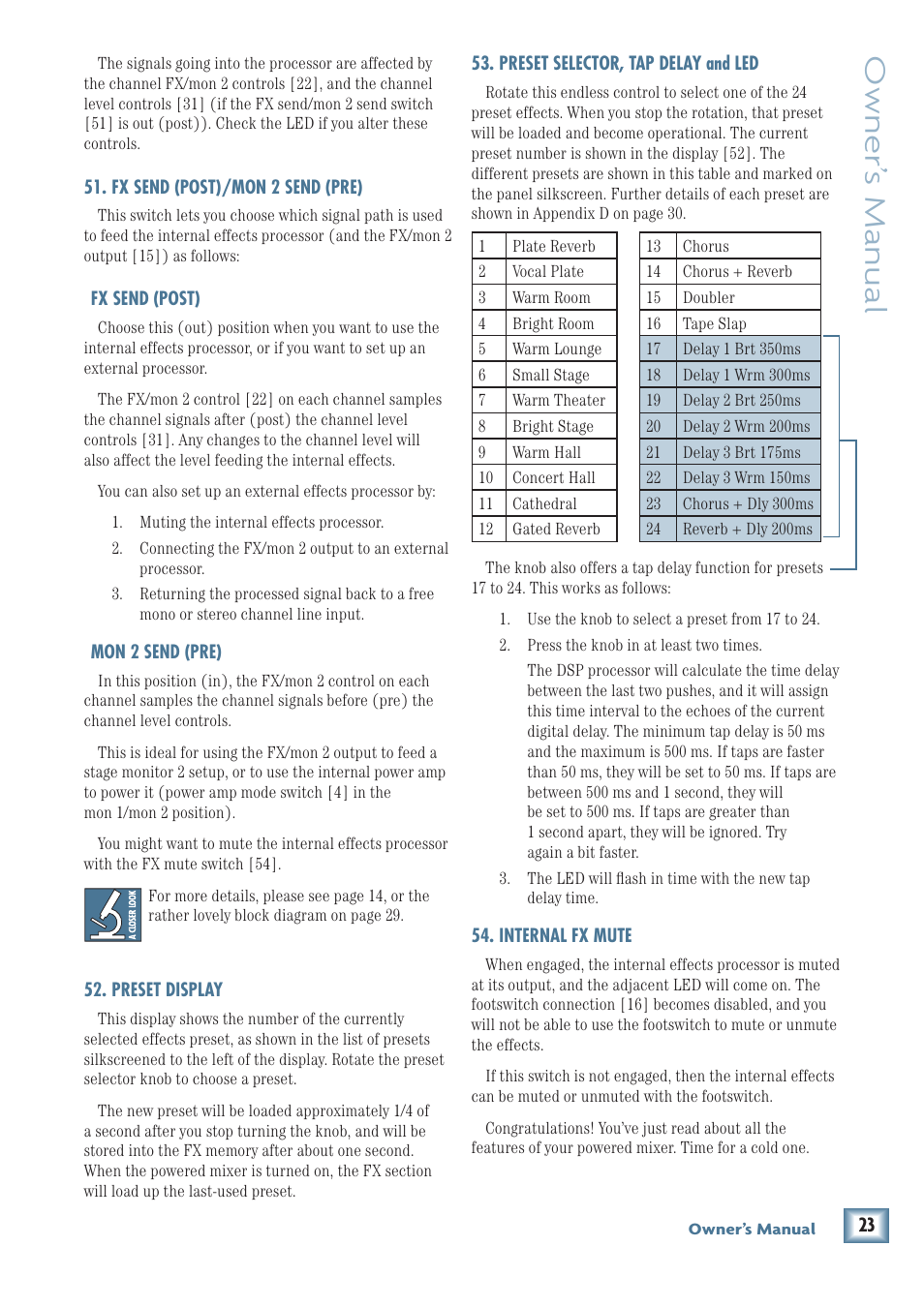 Owner’ s manual | MACKIE PPM1008 User Manual | Page 23 / 32