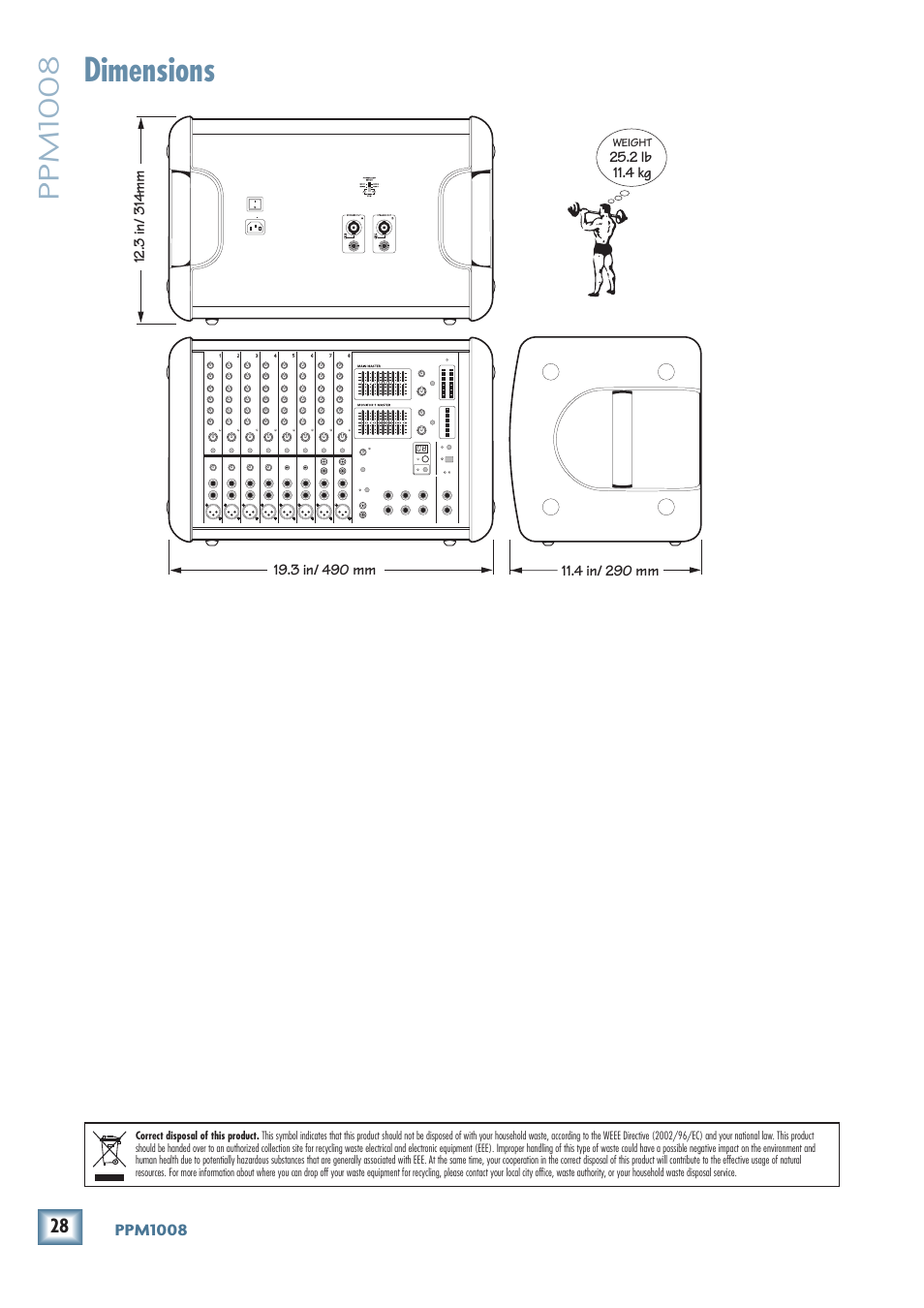 Dimensions, Ppm1008 | MACKIE PPM1008 User Manual | Page 28 / 32