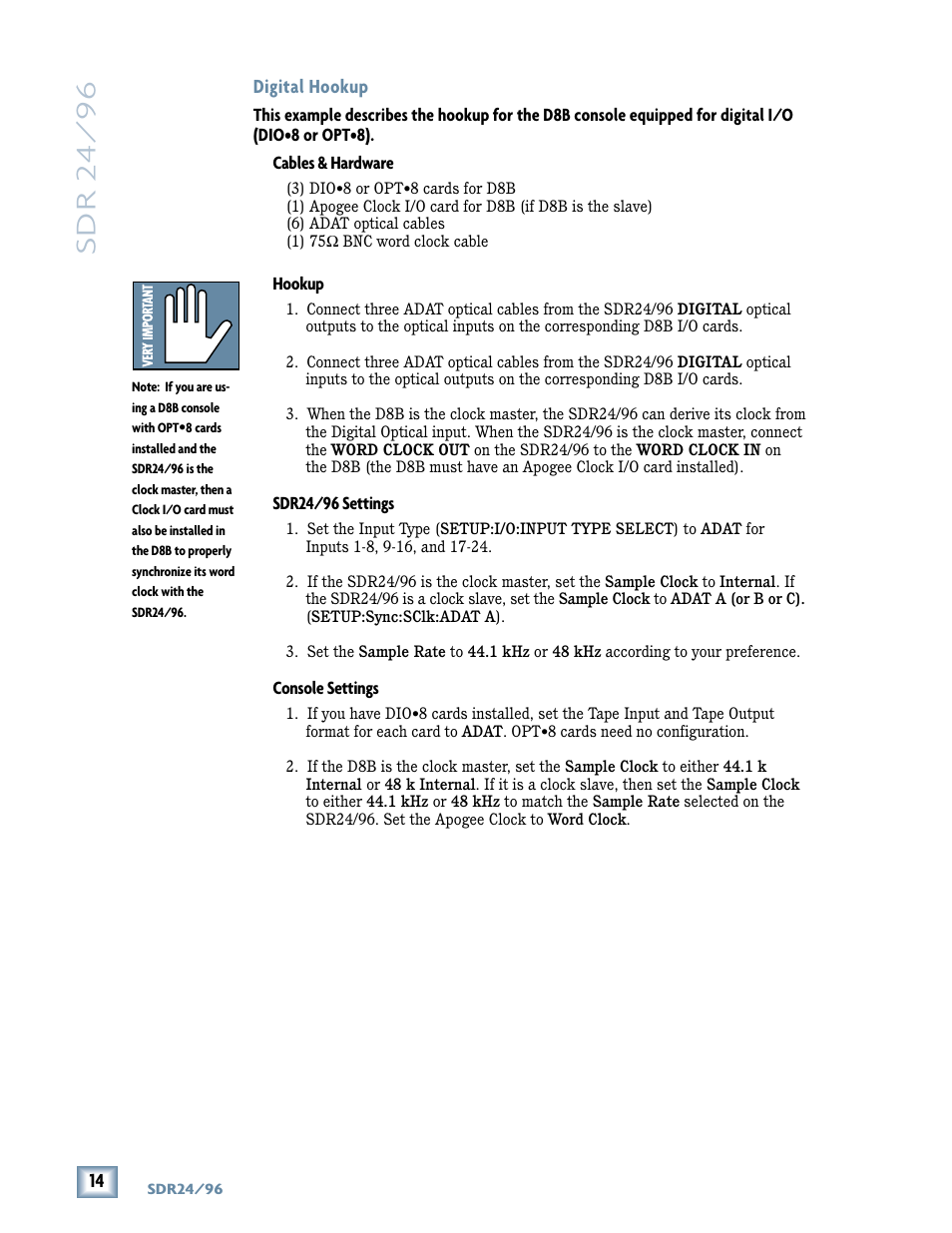 Sdr 24/ 96 | MACKIE SDR96 User Manual | Page 14 / 56