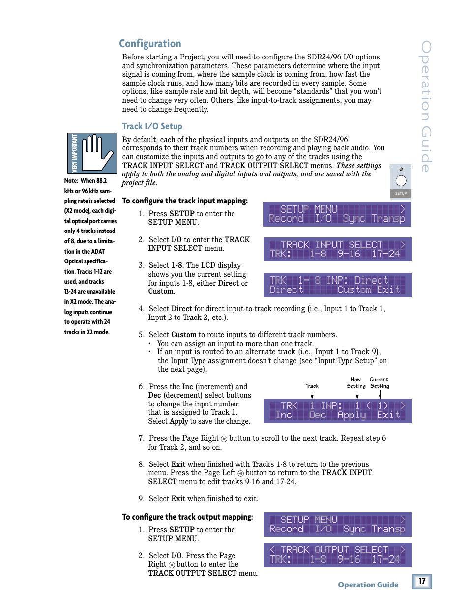 Oper a tion guide, Configuration | MACKIE SDR96 User Manual | Page 17 / 56