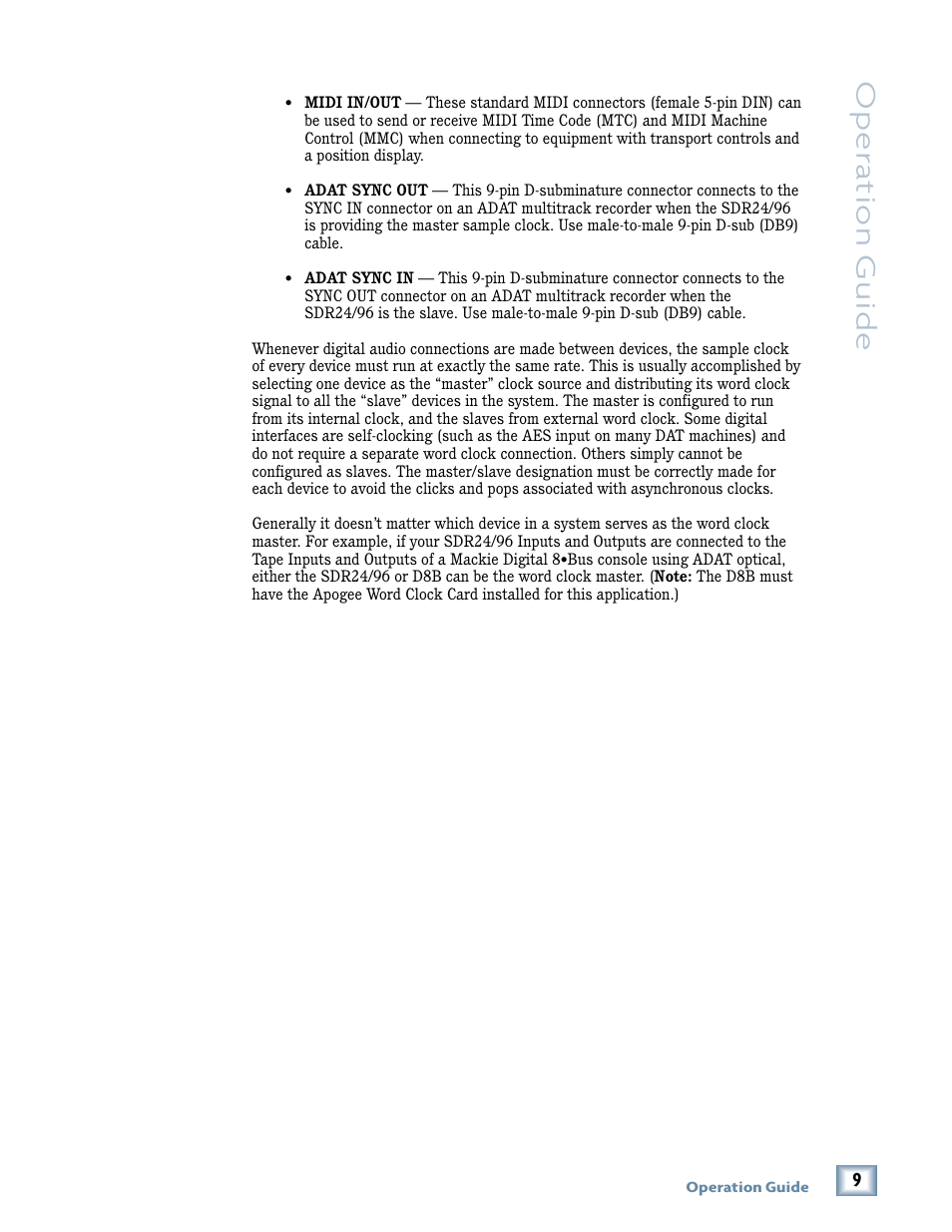 Oper a tion guide | MACKIE SDR96 User Manual | Page 9 / 56