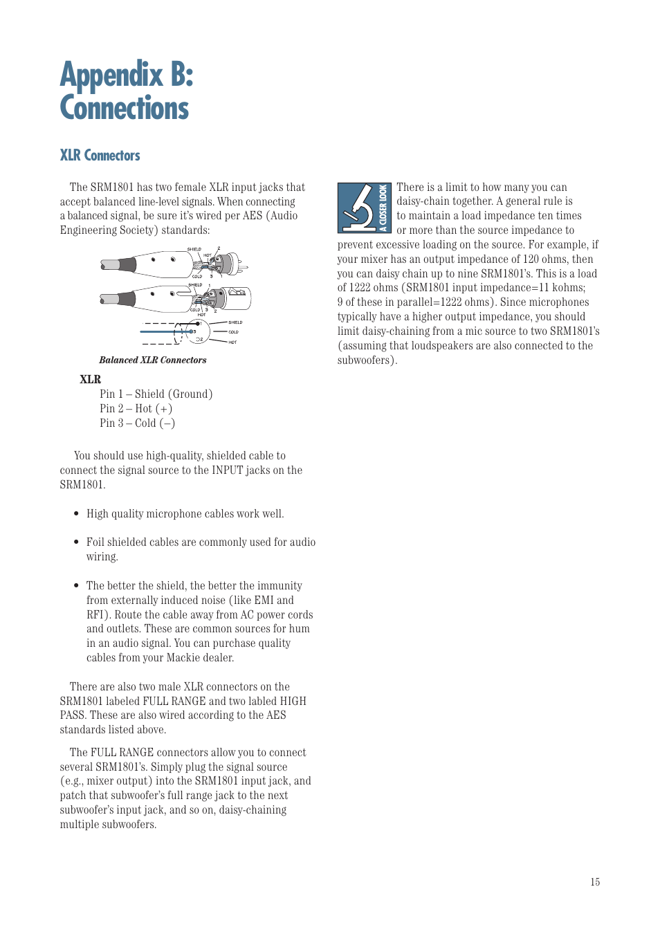 Appendix b: connections | MACKIE SRM1801 User Manual | Page 15 / 19