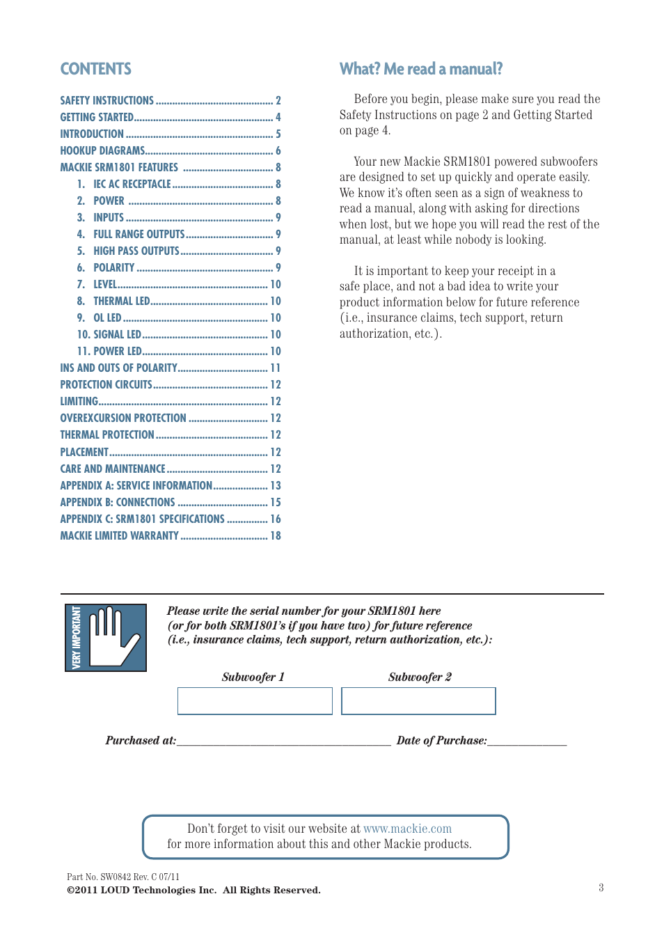 MACKIE SRM1801 User Manual | Page 3 / 19