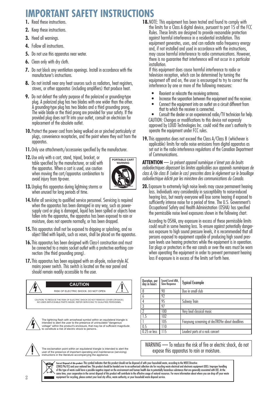 Important safety instructions | MACKIE SA1532Z User Manual | Page 2 / 12