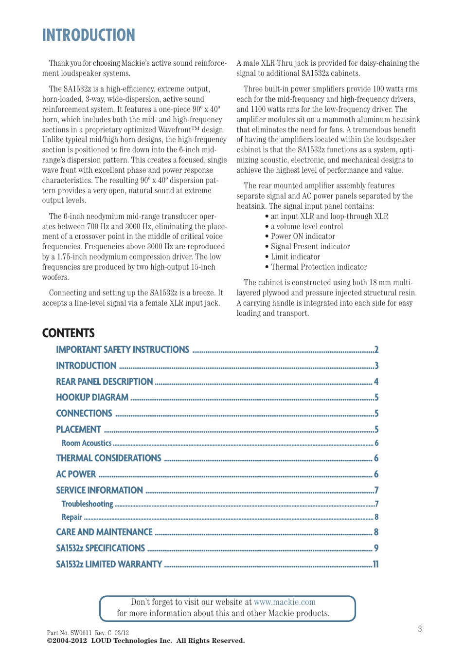 MACKIE SA1532Z User Manual | Page 3 / 12