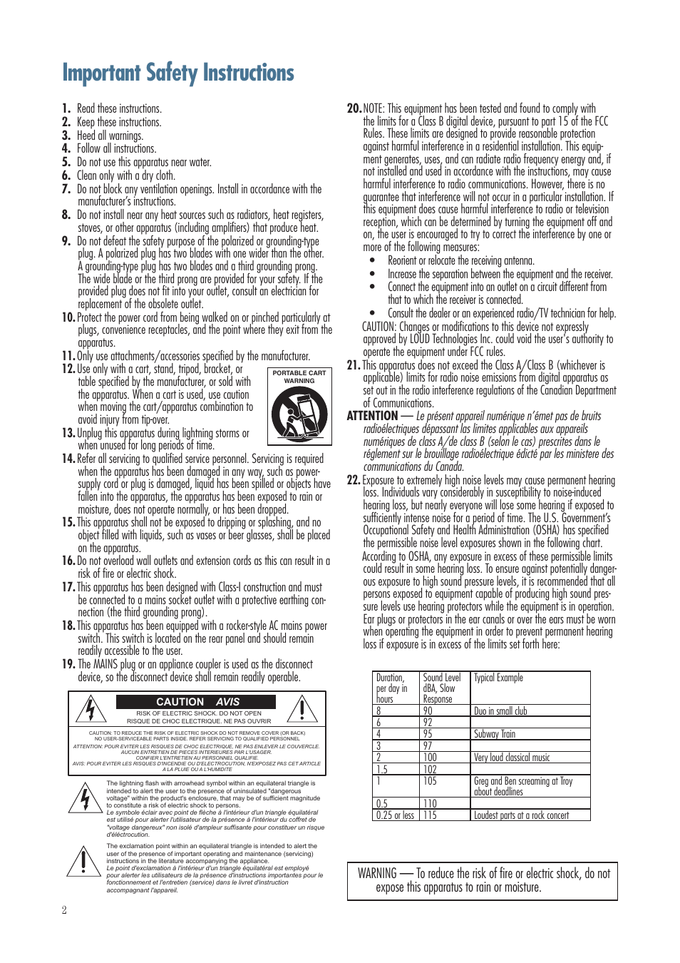 Important safety instructions | MACKIE TH-15A User Manual | Page 2 / 17